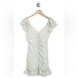 ELODIE Shirred Floral Print Mini Dress